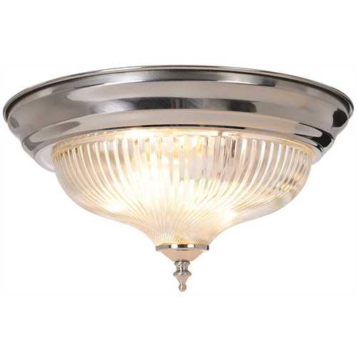 Monument 558727 2-Light Brushed Nickel Flushmount with Clear Ribbed Swirl Glass