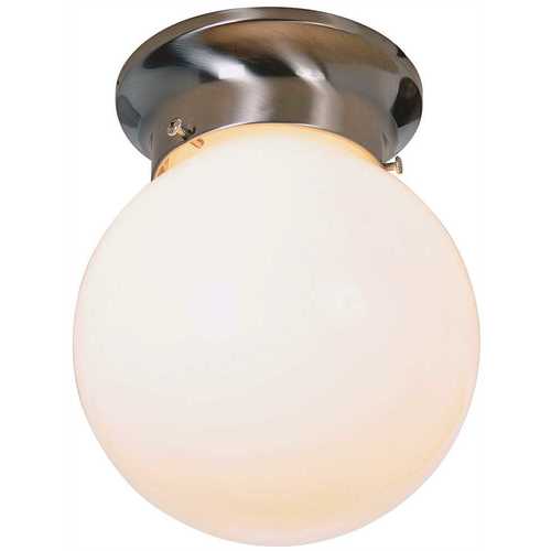 1-Light Brushed Nickel Flushmount with White Glass