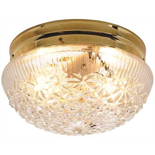 Royal Cove 671311 2-Light Ceiling in Fixture Polished Brass Interior Flush-Mount with Clear Faceted Glass