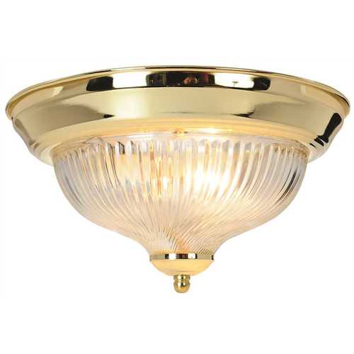 Monument 671350 1-Light Polished Brass Flushmount with Clear Ribbed Swirl Glass