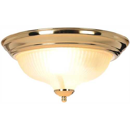 Monument 671671 2-Light Polished Brass Flushmount with Frosted Ribbed Swirl Glass