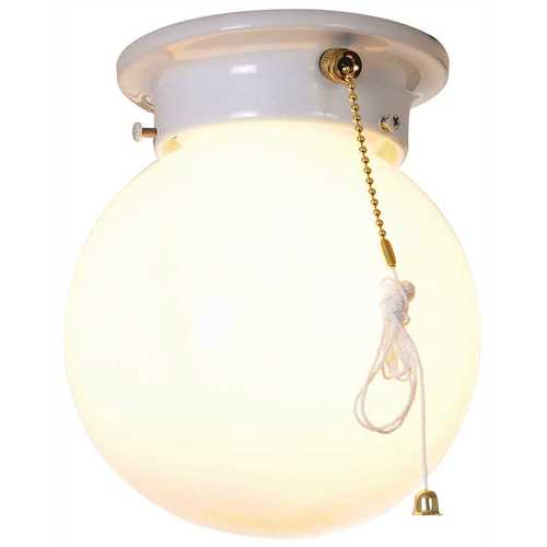 Globe 6 in. Ceiling in Fixture with Pull Chain White Uses One 60-Watt Incandescent Medium Base Lamp