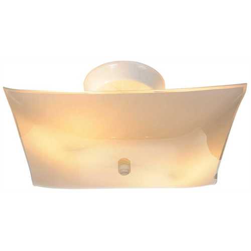 12 in. Square Glass Ceiling in Fixture in White Uses Two 60-Watt Medium Base Lamps