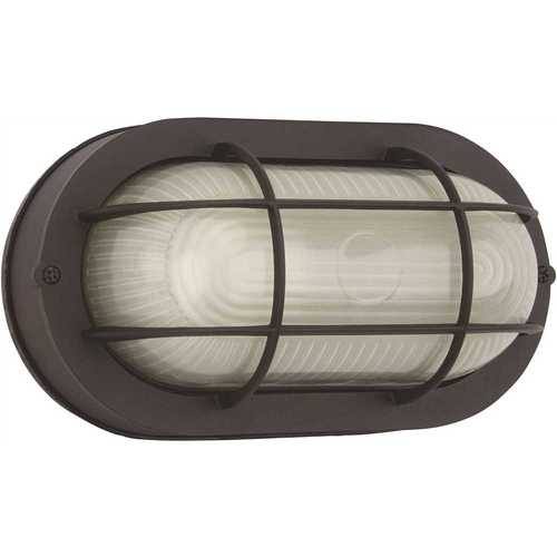 Royal Cove 2496823 Medium 1-Light Black Outdoor Wall or Ceiling Mounted Fixture Bulkhead with Frosted Glass