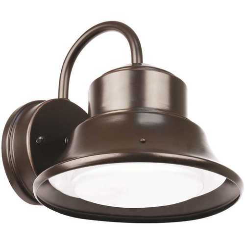 8 in. 12-Watt Bronze Outdoor Integrated LED Bell Security Dusk to Dawn Sensor Area Wall Pack Light