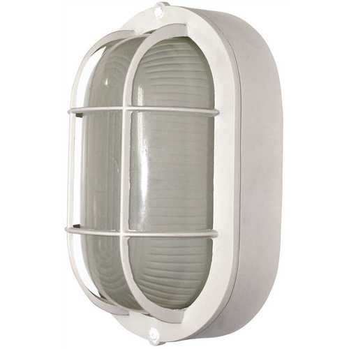 Royal Cove 2496822 Medium 1-Light White Outdoor Wall or Ceiling Mounted Fixture Bulkhead with Frosted Glass