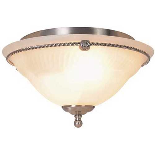 Monument 617026 2-Light Brushed Nickel Ceiling Flushmount with Alabaster Swirl Glass