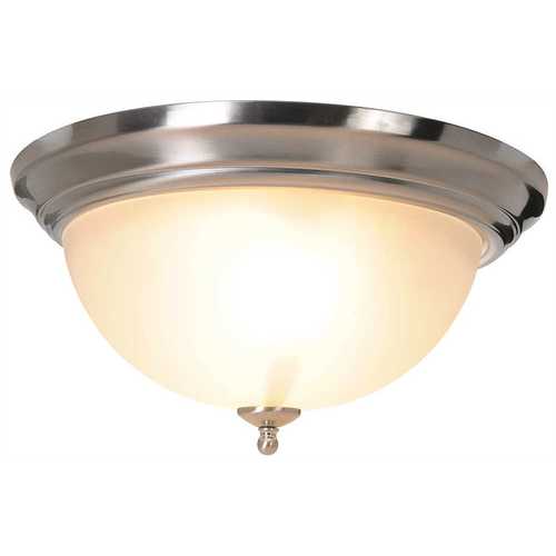 15 in. 2-Light Brushed Nickel Flushmount with Frosted Glass