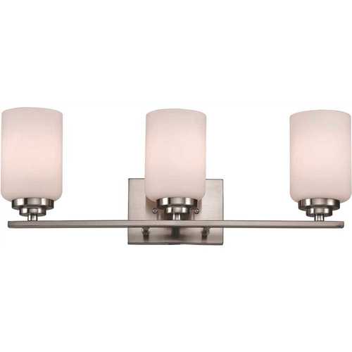Bel Air Lighting 70523 BN Mod Pod 22 in. 3-Light Brushed Nickel Vanity Light with Frosted Glass Cylinder Shades