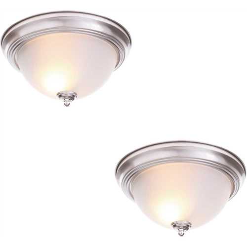 13 in. 2-Light Brushed Nickel Flush Mount with Frosted Glass Shade Color/Finish Family