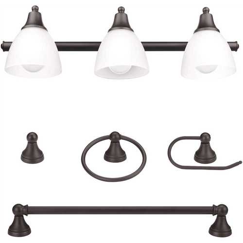 Jayden 3-Light Oil Rubbed Bronze Vanity Light with Frosted Glass Shades and Bath Set