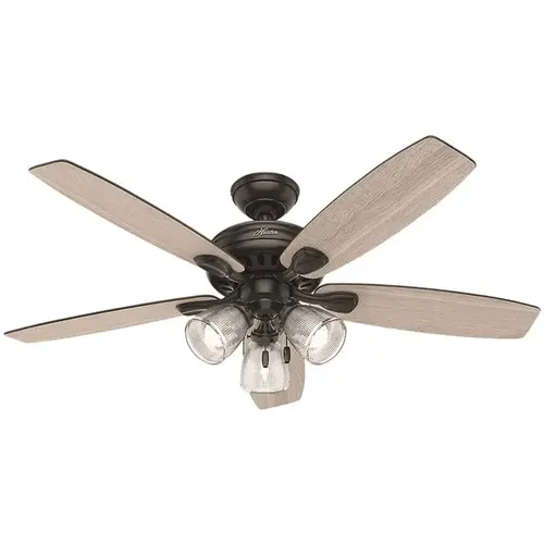 Hunter 52028 Highbury II 52 in. LED Indoor Matte Black Ceiling Fan with Light Kit Gray