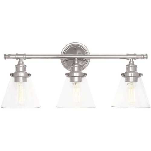 Parker 3-Light Chrome Vanity Light With Clear Glass Shades and Bath Set