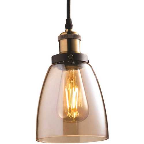 Light Brass Pendant Fixture with Amber Shade and ST19 Dimmable LED Edison Amber Glass Filament Light Bulb Color/Finish Family - pack of 4