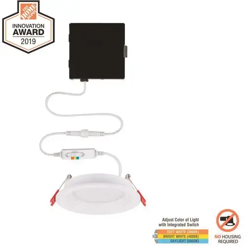 Commercial Electric 91300 Slim Baffle 4 in. New Construction and Remodel Color Selectable Canless LED Recessed Kit White