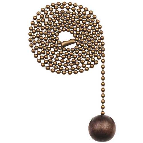 Commercial Electric 82425 Walnut and Antique Brass Wooden Ball Pull Chain