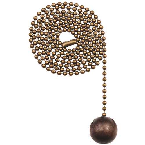 Walnut and Antique Brass Wooden Ball Pull Chain