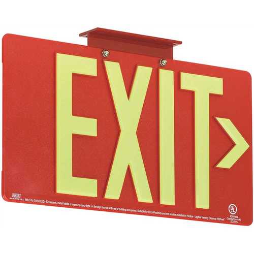 Red Thermoplastic Single Face Exit Sign with Photoluminescent Letters, 100 ft. Viewing Distance