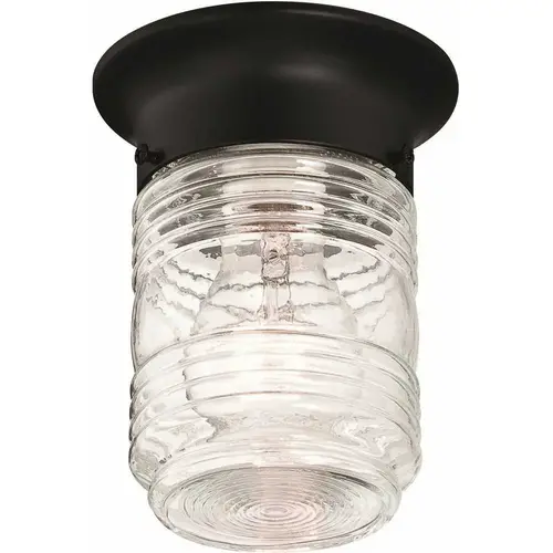 1-Light Black Indoor/Outdoor Jelly Jar Flush Mount Ceiling Light