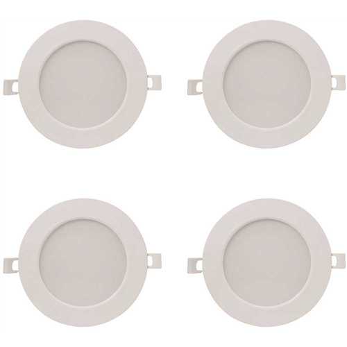 5/6 in. 3000K Bright White Round J Box Integrated LED Retrofit White Recessed Light Trim Flat Panel Downlight - pack of 4