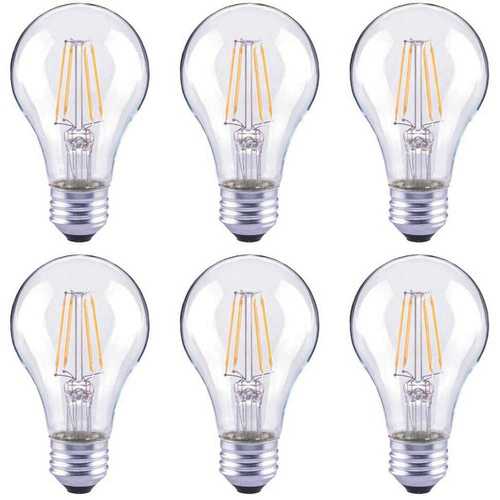 60-Watt Equivalent A19 Dimmable Clear Glass Filament Vintage E26 Medium Base Soft White LED Light Bulb - pack of 6