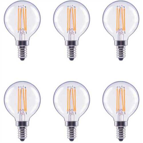 40-Watt Equivalent G16.5 Globe Dimmable Clear Glass Filament E12 Candelabra Base Soft White LED Light Bulb - pack of 6