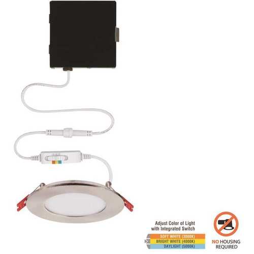 Ultra Slim 4 in. Color Selectable New Construction and Remodel Canless Recessed Integrated LED Kit Nickel