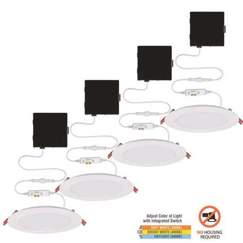 Ultra Slim 6 in. Color Selectable New Construction and Remodel Canless Recessed Integrated LED Kit White - pack of 4