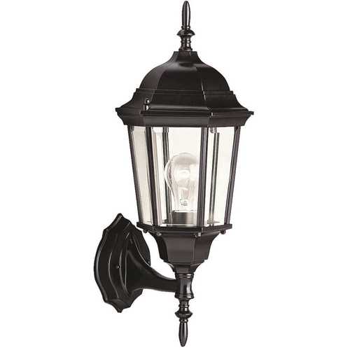1-Light Small Textured Black Outdoor Wall Lantern Sconce with Clear Beveled Glass