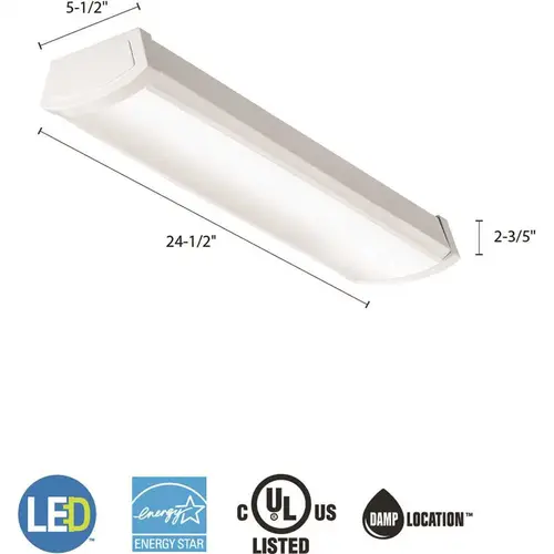 Contractor Select FMLWL 2 ft. 3000 Lumens Integrated LED Dimmable White Low Profile LED Wraparound Light 4000K Color/Finish Family