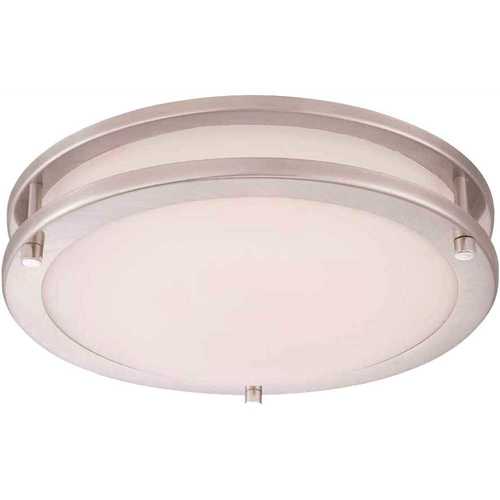 Flaxmere 11.8 in. Brushed Nickel LED Flush Mount Ceiling Light with Frosted White Glass Shade