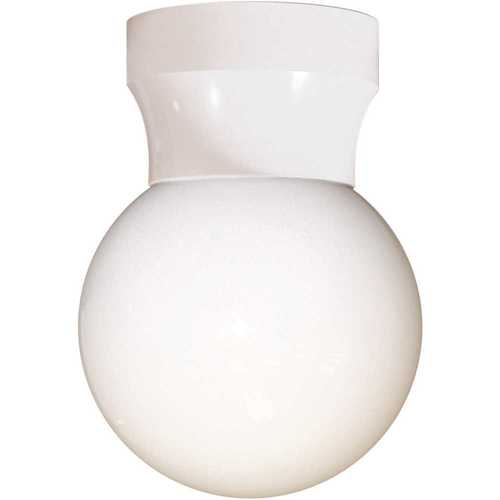 LiteCo FP307-I60-WW White Screw Neck Outdoor Flush Mount Ceiling Pocket Globe Lantern