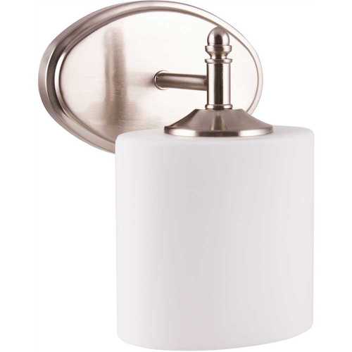 Iris 9 in. Bright Satin Nickel Sconce with Opal Glass Shades