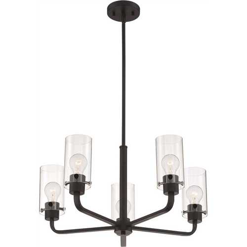 Nuvo Lighting 60-7275 Sommerset 5-Light Matte Black Modern Chandelier with Clear Glass Shades