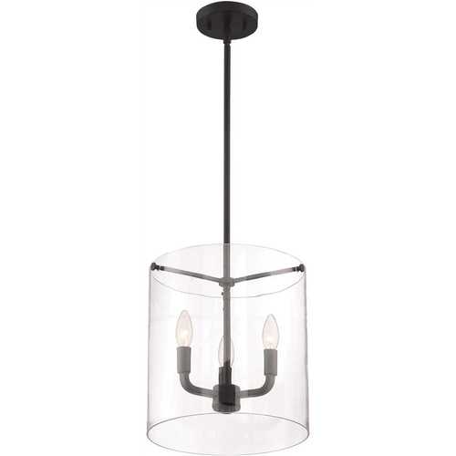 Nuvo Lighting 60-7277 Sommerset 3-Light Matte Black Cylinder Pendant with Clear Glass Shades
