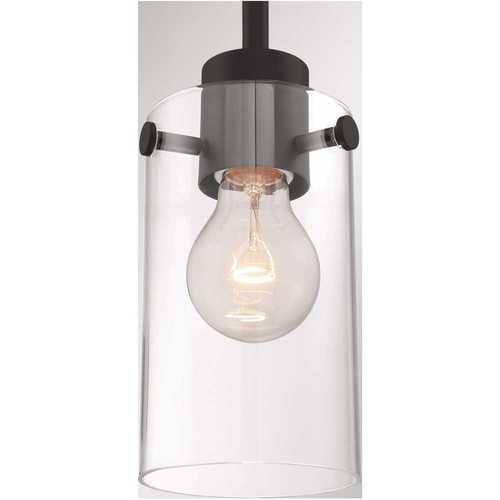 Nuvo Lighting 60-7270 Sommerset 1-Light Matte Black Cylinder Mini Pendant with Clear Glass Shade