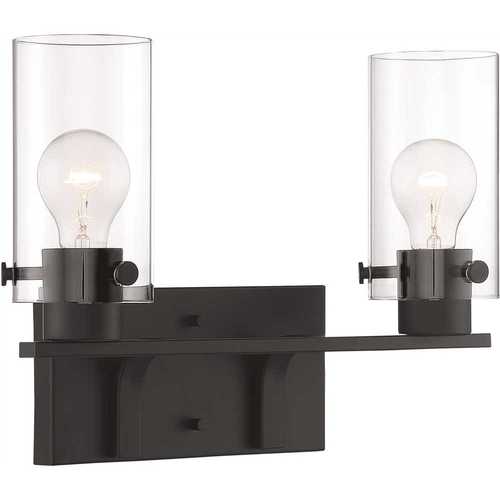 Nuvo Lighting 60-7272 Sommerset 15 in. 2-Light Matte Black Vanity Light with Clear Glass Shades