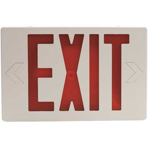15-Watt Equivalent Dual Voltage Integrated LED White Exit Sign with Emergency Battery Backup with Red Letters