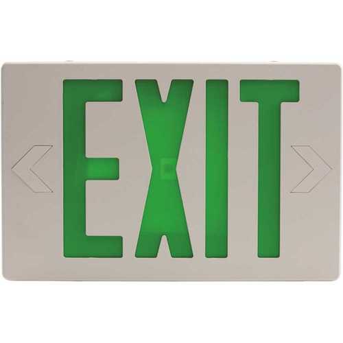 15-Watt Equivalent Dual Voltage Integrated LED White Exit Sign with Emergency Battery Backup with Green Letters