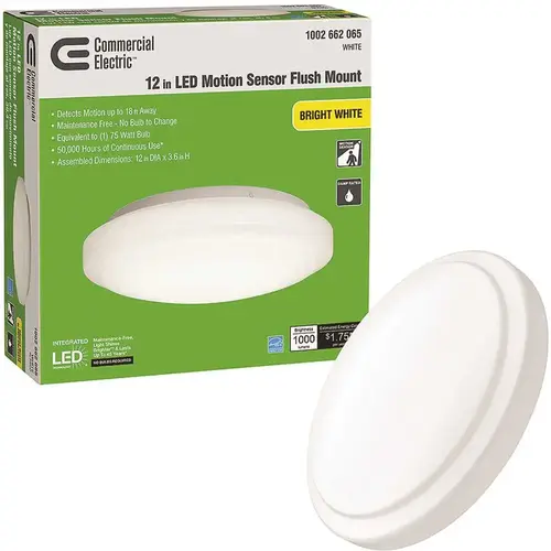 Commercial Electric 54074491 12 in. Adjustable Motion Sensor LED Flush Mount Ceiling Light 1000 Lumens Dimmable Direct Wire 4000K
