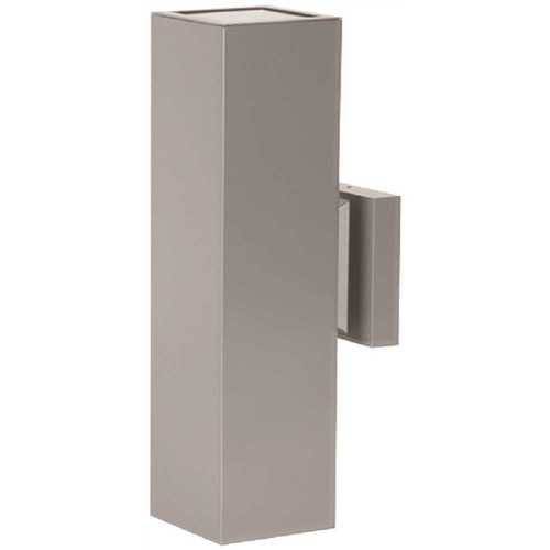 2-Light Silver Powder Coat Square Outdoor Cylinder Light Wall Sconce