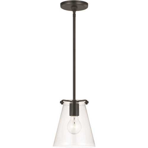 Sea Gull Lighting 6000801-112 Blaine 1-Light Matte Black Pendant with a Clear Glass Shade