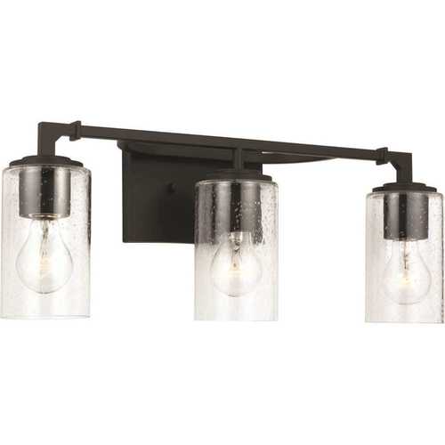 Sea Gull Lighting 4001503-112 Lawrence 3-Light Midnight Black Bathroom Vanity Light with Clear Seeded Glass Shades