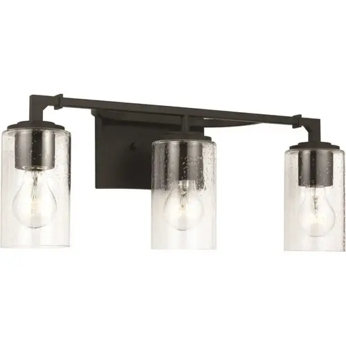 Sea Gull Lighting 4001503-112 Lawrence 3-Light Midnight Black Bathroom Vanity Light with Clear Seeded Glass Shades Color/Finish Family