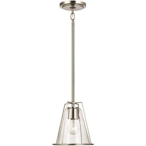 Framework 1-Light Brushed Nickel Pendant with Clear Glass Shade