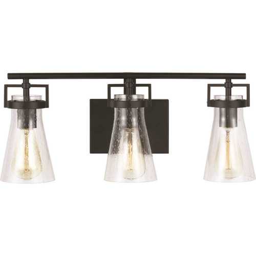 Vess 3-Light Matte Black Bathroom Vanity Light with Clear Seeded Glass Shades