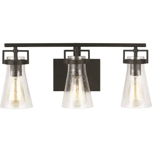 Sea Gull Lighting 4001003-112 Vess 3-Light Matte Black Bathroom Vanity Light with Clear Seeded Glass Shades Color/Finish Family