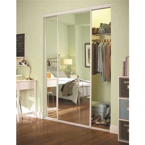 83 in. x 80-1/2 in. Savoy White Steel Frame Mirrored Interior Sliding Door