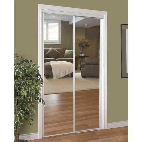 HOME DECOR INNOVATIONS 24-1441 96 in. x 80 in. 230 Series White Framed Mirror Bypass Steel Sliding Door