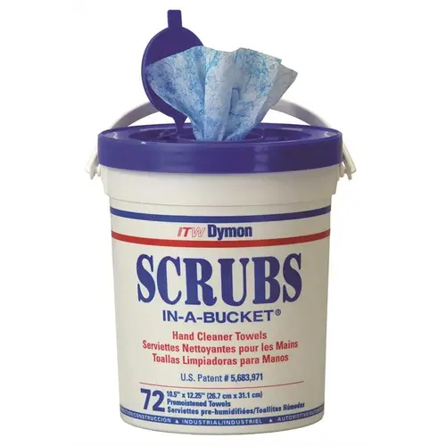 SCRUBS 42272 Waterless Hand Cleaning Wipe - 72 Wipes Tub - Citrus Fragrance Blue/White